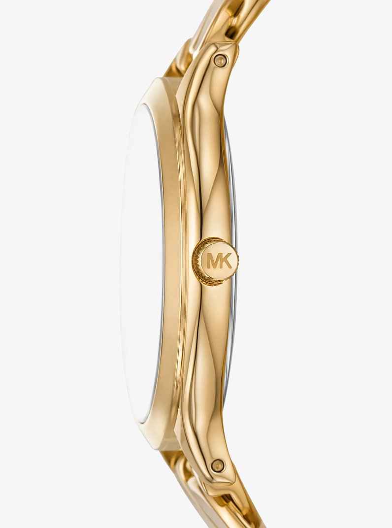 Michael Kors Slim Runway MK7472 Women's White Sunray Dial Gold Stainless Steel Watch
