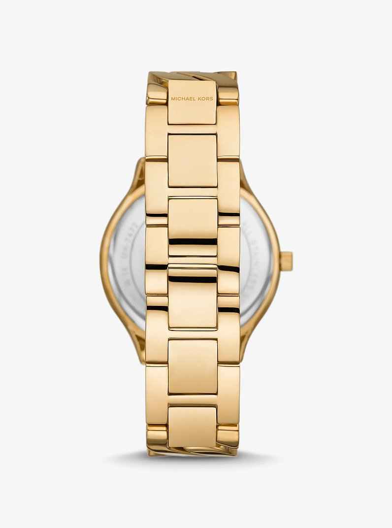 Michael Kors Slim Runway MK7472 Women's White Sunray Dial Gold Stainless Steel Watch