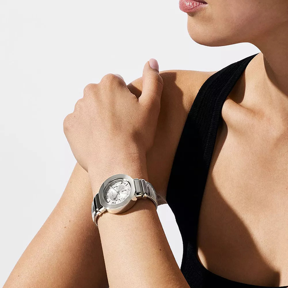 Michael Kors MK7526 polished stainless steel tubogas strap watch
