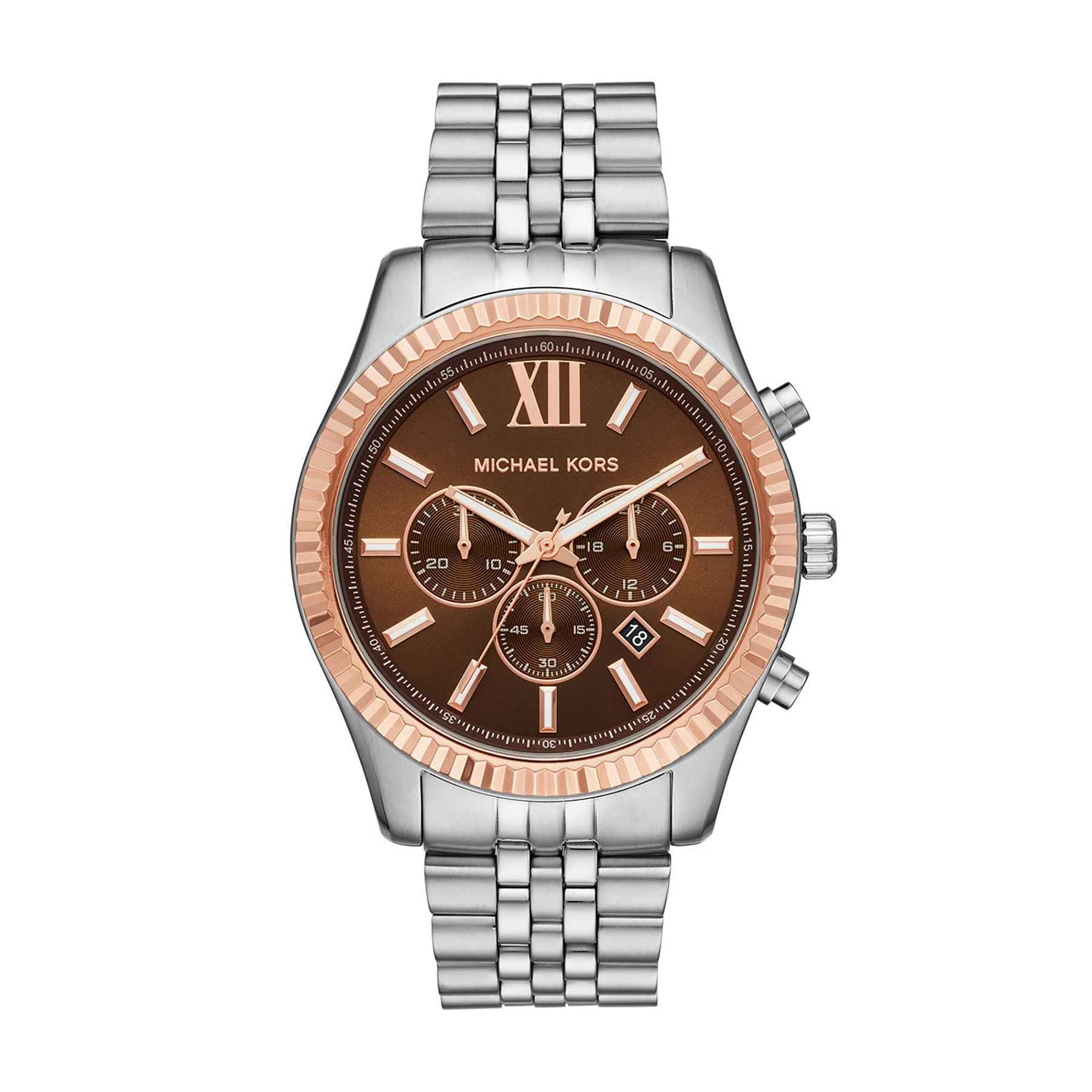 Michael Kors Lexington MK8732 Men's Amber Dial Silver Stainless Steel Chronograph Watch
