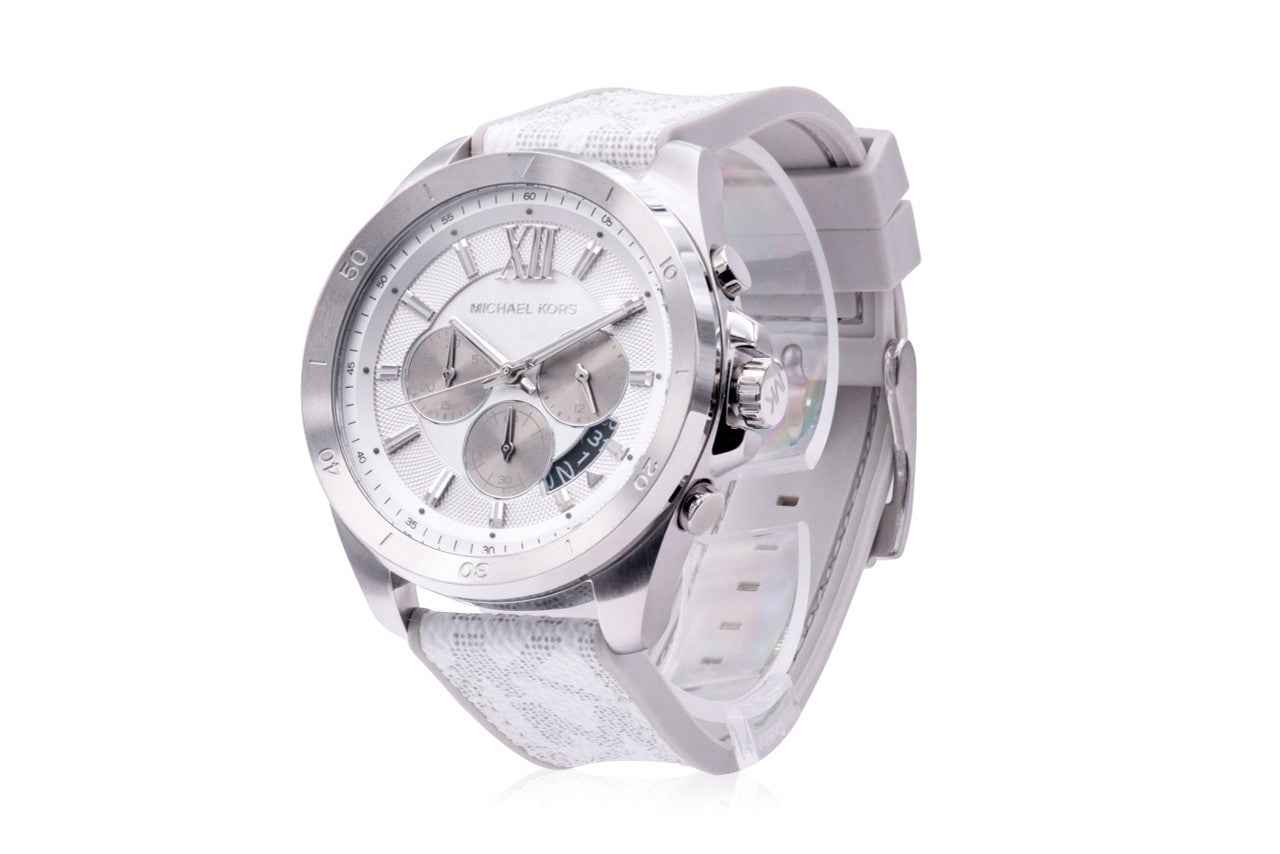 Michael Kors Brecken MK8949 Men's Silver Dial Gray Logo Strap Chronograph Watch