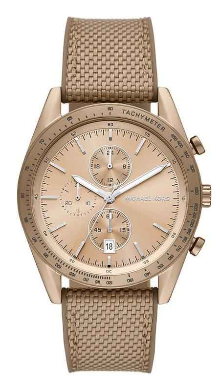 Michael Kors Warren MK9145 Men's Beige Gold Dial Beige Gold Nylon Strap Chronograph Watch