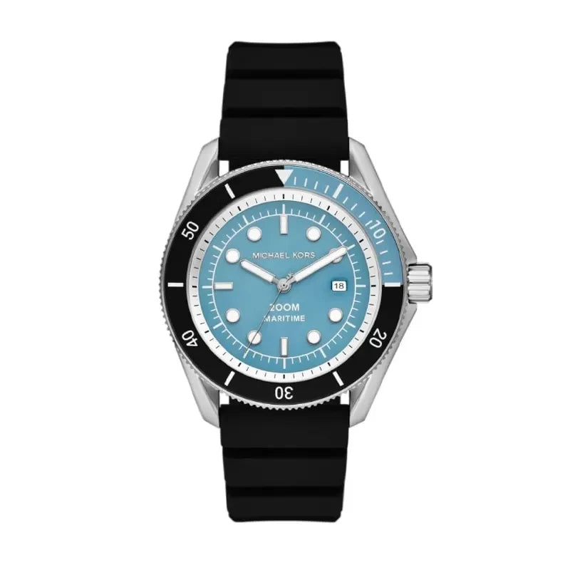 Michael Kors Maritime MK9167 men's Tiffany blue dial black silicone strap watch front view