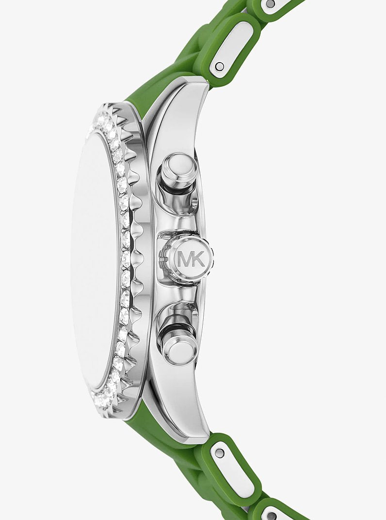 Michael Kors MKO1136 pave bezel chronograph watch with silicone strap