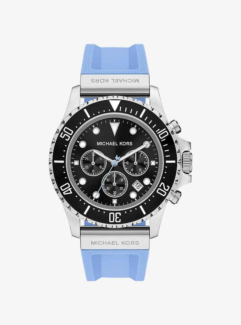 Michael Kors MKO1184 Men's Silver Stainless Steel Silicone Chronograph Watch 45mm