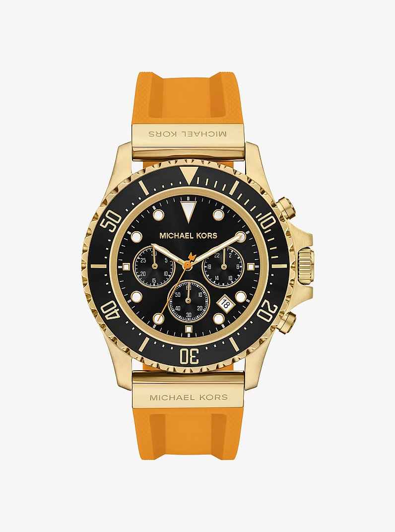 Michael Kors MKO1185 Men's Gold Stainless Steel Silicone Chronograph Watch 45mm