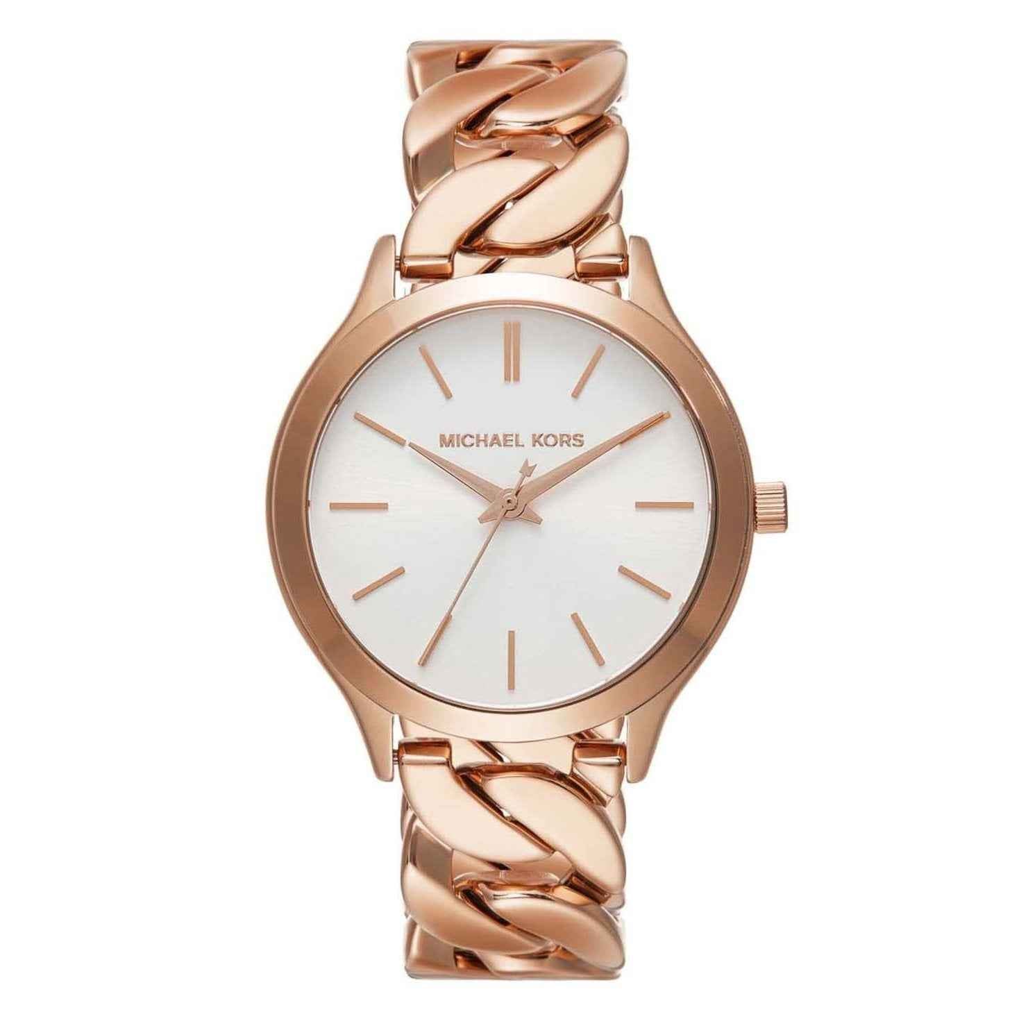 Michael Kors Slim Runway MK7473 Women's White Dial Rose Gold Stainless Steel Watch