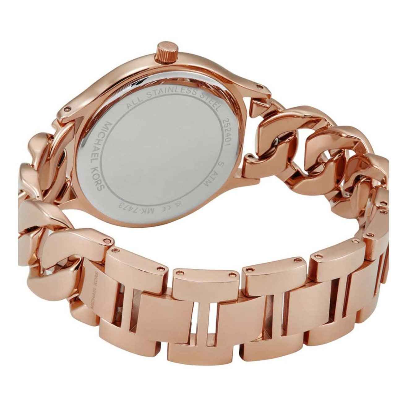 Michael Kors Slim Runway MK7473 Women's White Dial Rose Gold Stainless Steel Watch