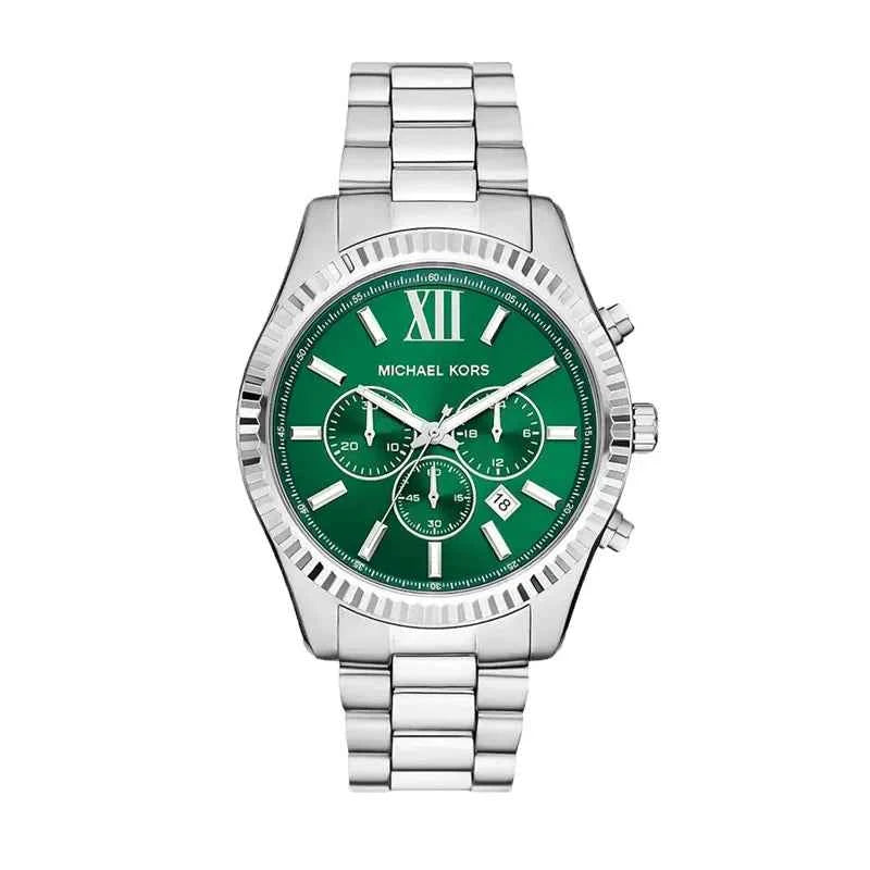 Michael Kors Lexington MK9152 Men's Green Dial Silver Stainless Steel Chronograph Watch
