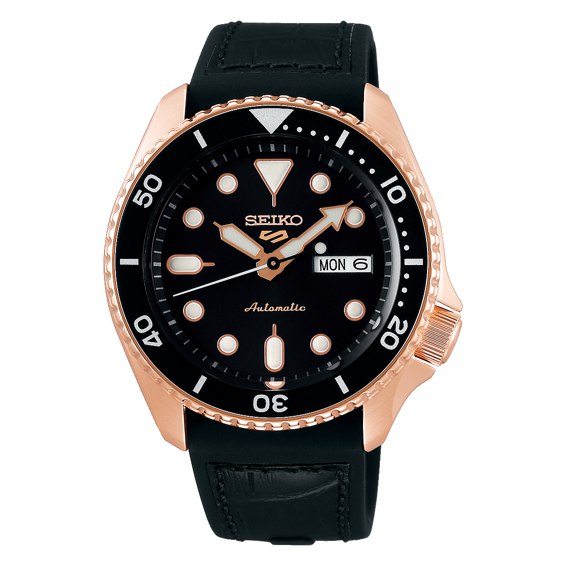 Seiko 5 Sports SRPD76K1 Automatic Black Dial Silicone Strap Men’s Watch - Luxverse