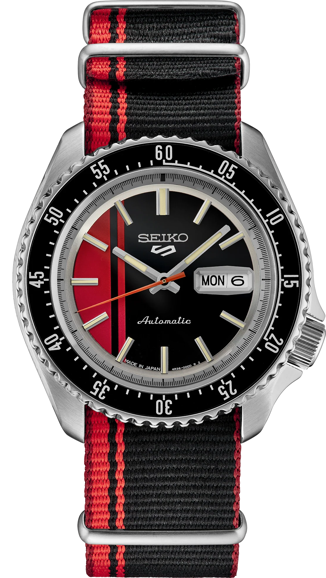 Seiko 5 Sports SRPK71 Automatic Red Dial Black & Red Nylon Strap Men’s Watch - Luxverse