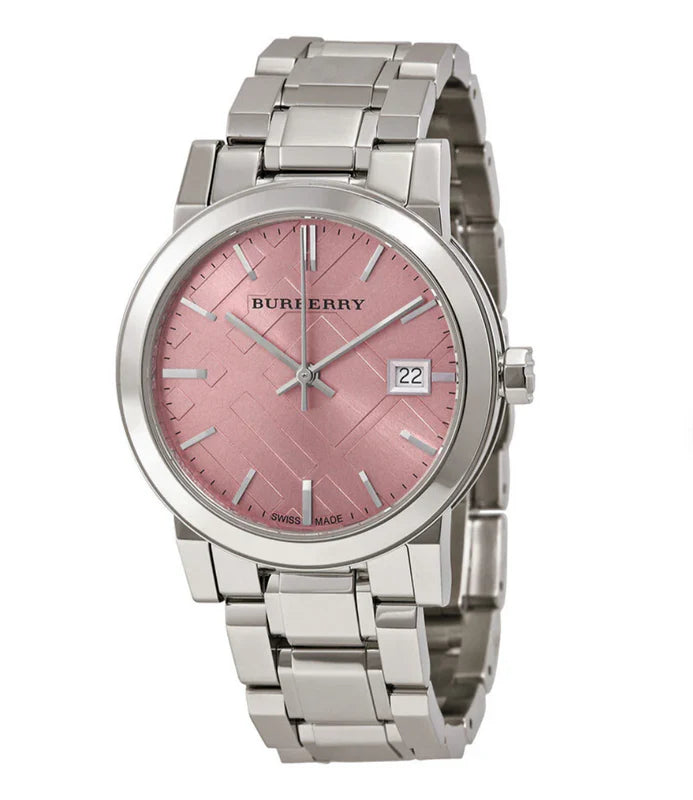 Burberry Check Stamped Pink Dial Silver BU9124 – Women’s Watch - Luxverse