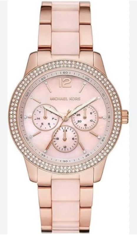 Michael Kors Tibby MK6828 women's gold dial gold and pink bracelet watch front view