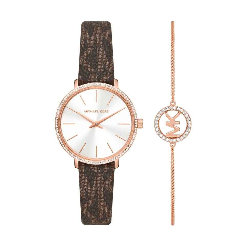 Michael Kors Pyper Gift Set MK1036 Women's White Dial Brown Strap Watch