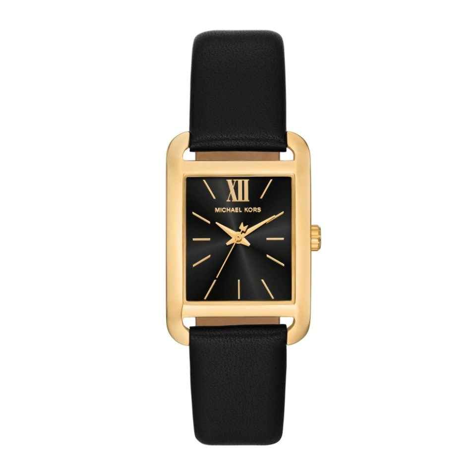 Michael Kors Petite Monroe MKO1027 Women's Black Dial Black Leather Watch