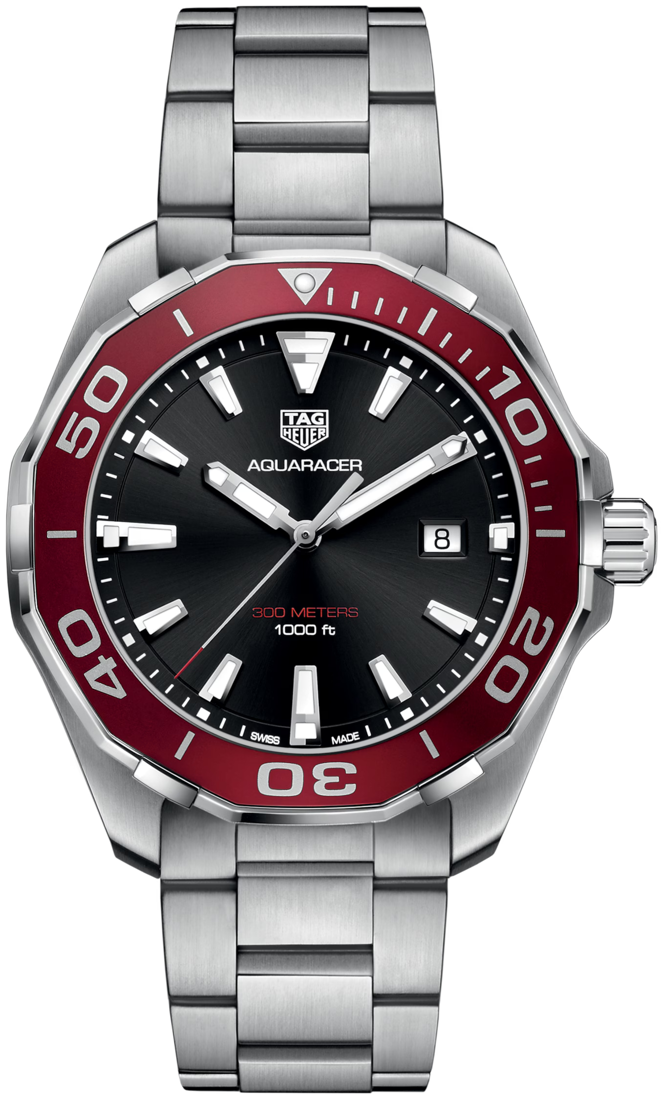 Tag Heuer WAY101B.BA0746 Aquaracer Black Dial Stainless Steel Mens Watch - Luxverse