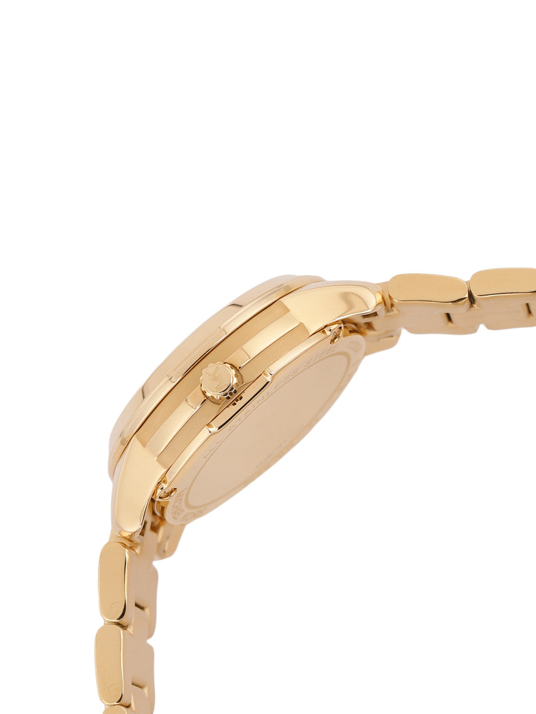 Side profile of Michael Kors Runway Mercer MK6855 gold stainless steel watch