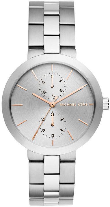 Michael Kors Garner MK6407 women's silver multifunction dial stainless steel watch front view