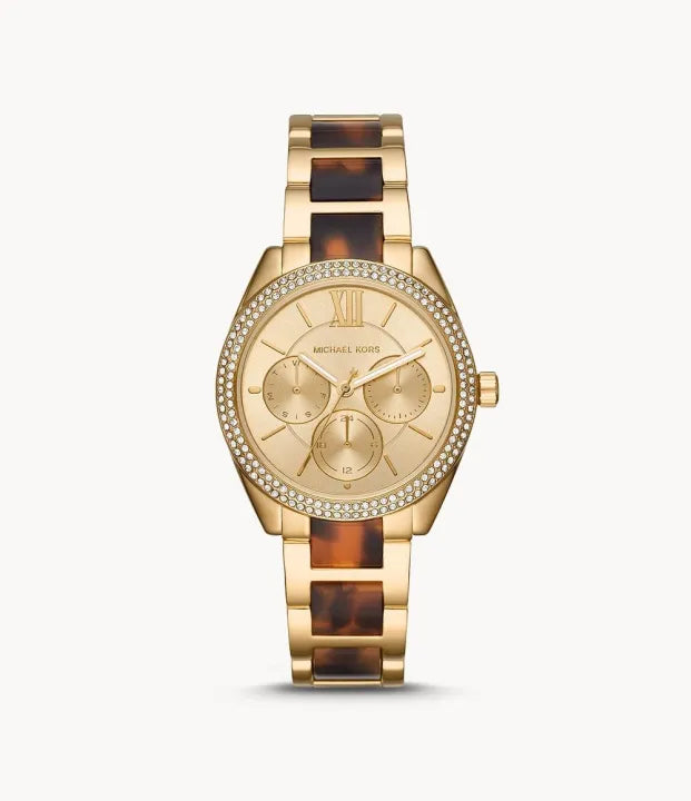 Michael Kors Janelle MK7133 women's gold dial two-tone acetate stainless steel watch front view