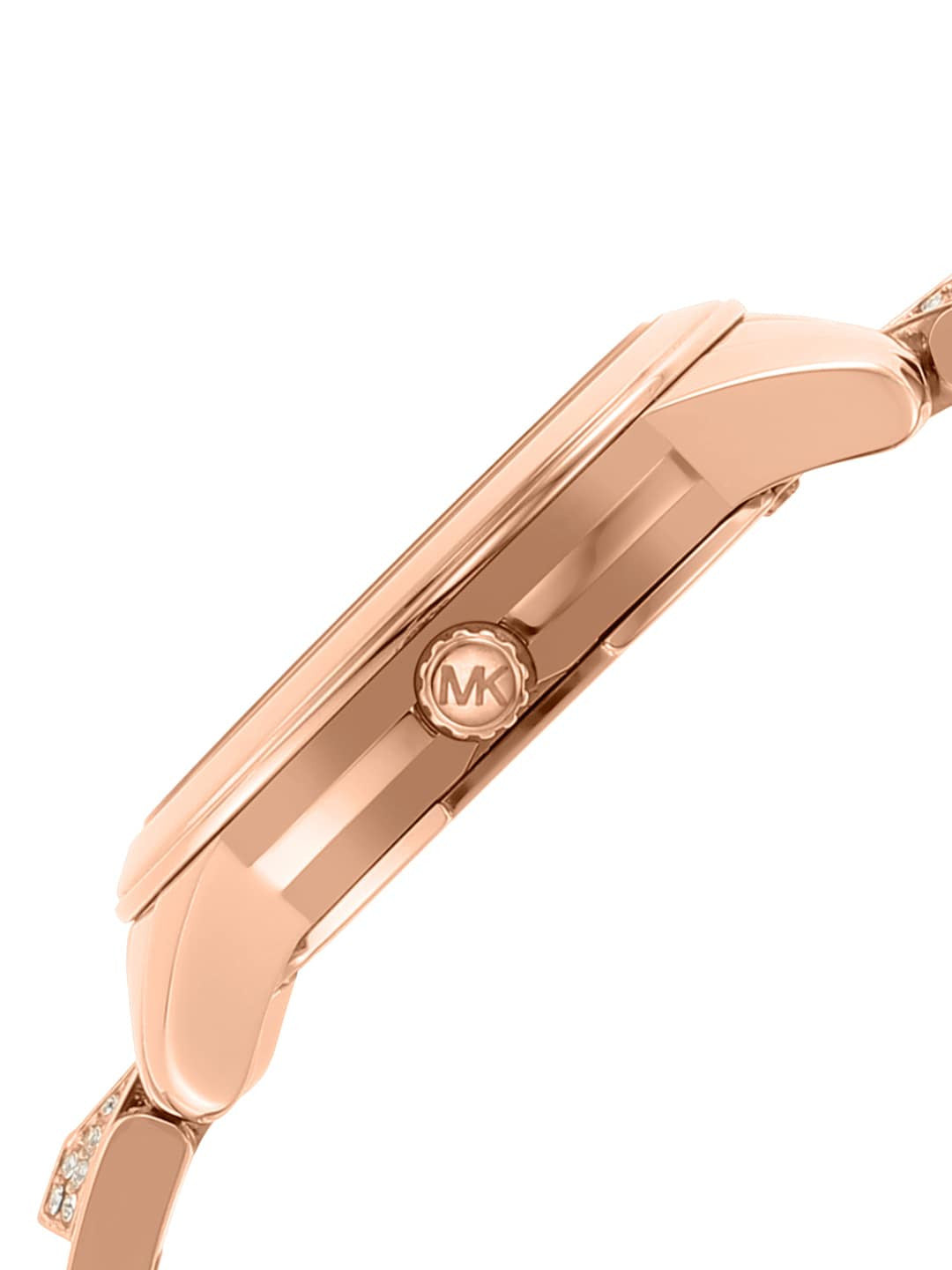 Close-up of Michael Kors MK6856 pink dial with multicolour bracelet