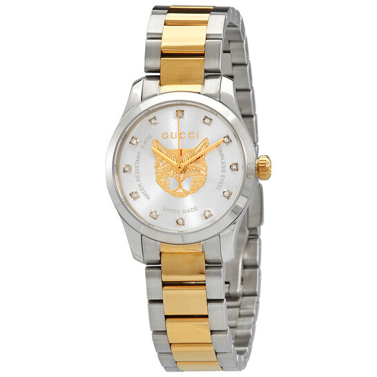 GUCCI G-TIMELESS 27mm Silver Dial Feline Head Diamond Index YA1265016-Steel & PVD Watch - Luxverse