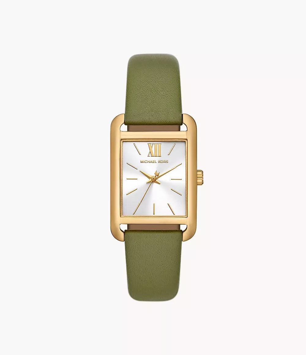 Michael Kors Monroe MKO1028 women's white dial green leather watch front view