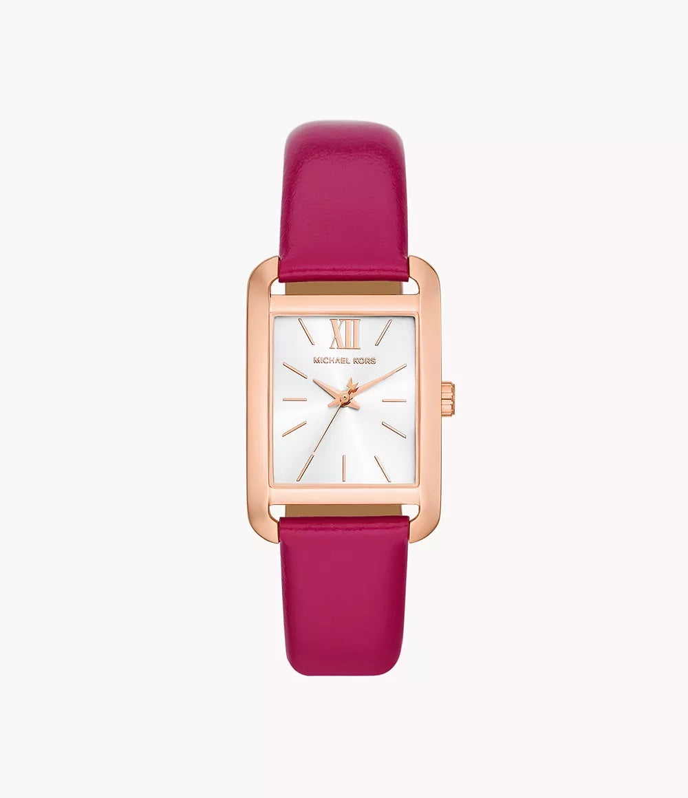Michael Kors Monroe MKO1029 women's white dial pink leather watch front view