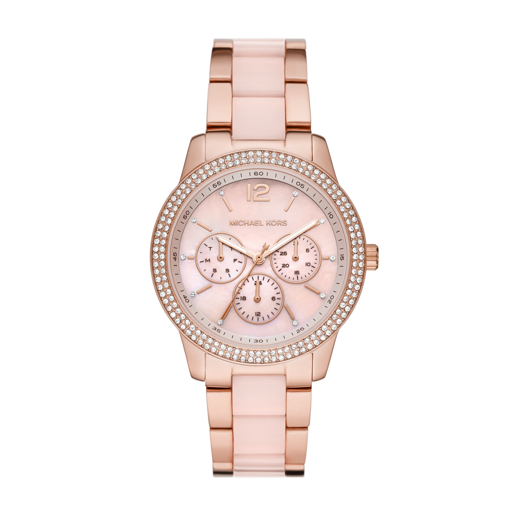 Michael Kors Tibby MK6928 women's pink mother-of-pearl dial two-tone watch front view