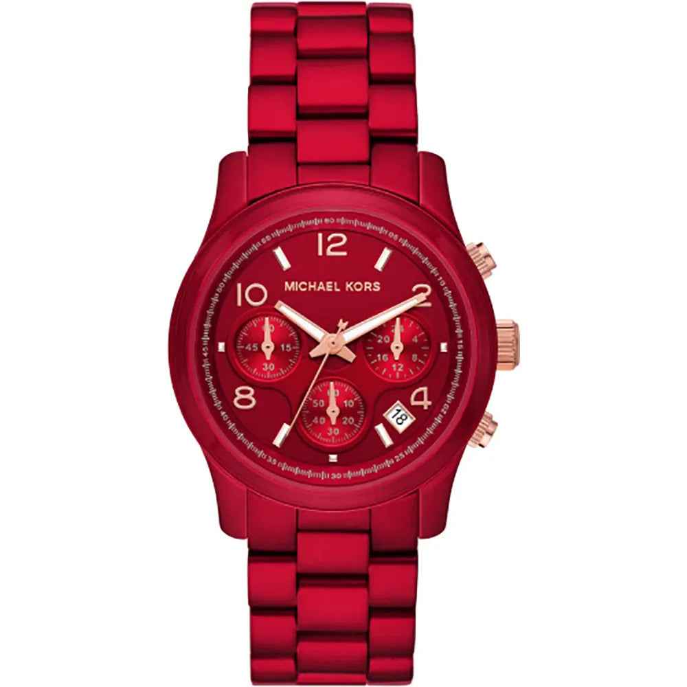 Michael Kors Runway MK7436 Women's Red Dial Stainless Steel Watch