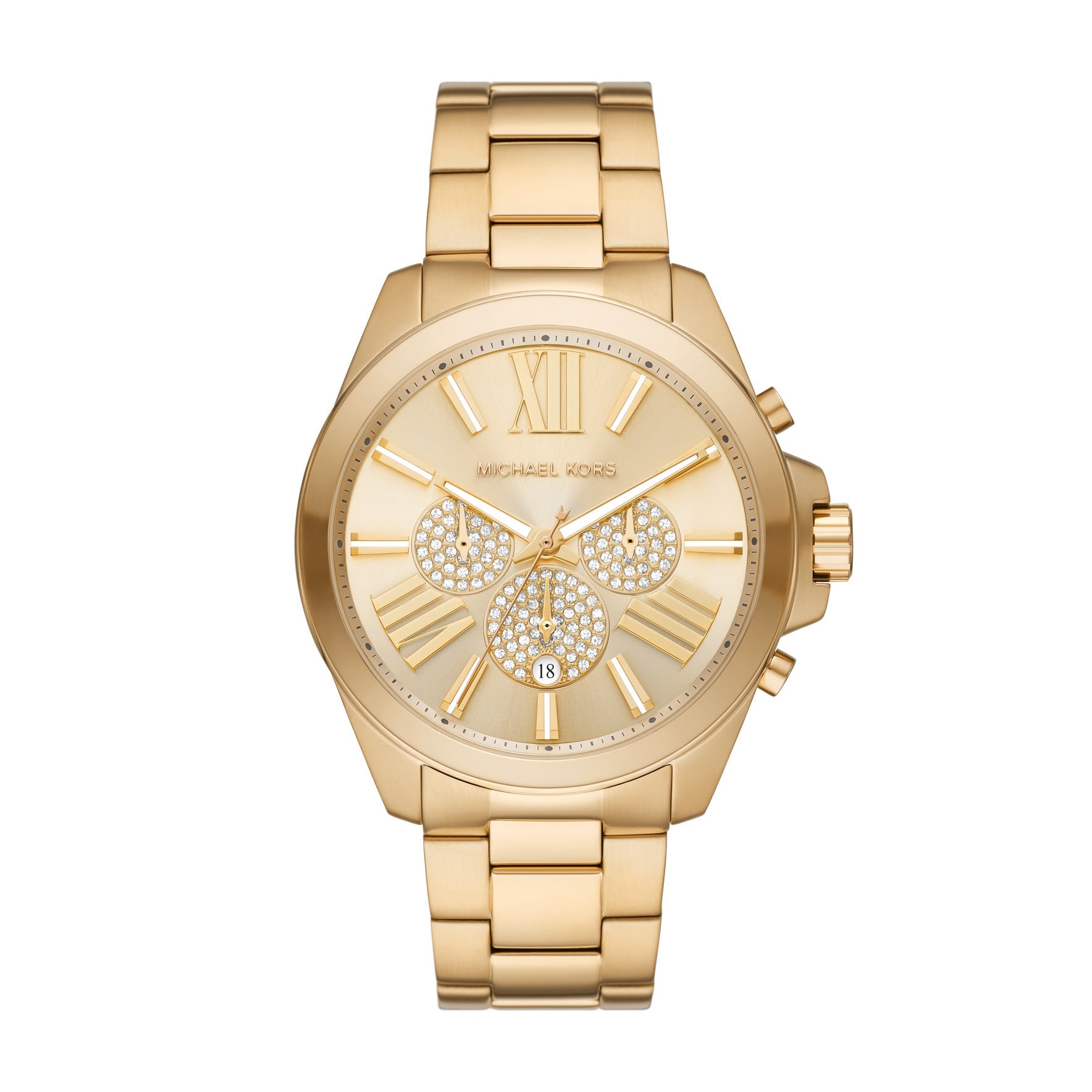 Michael Kors Wren MK8928 men's gold dial gold stainless steel chronograph watch front view