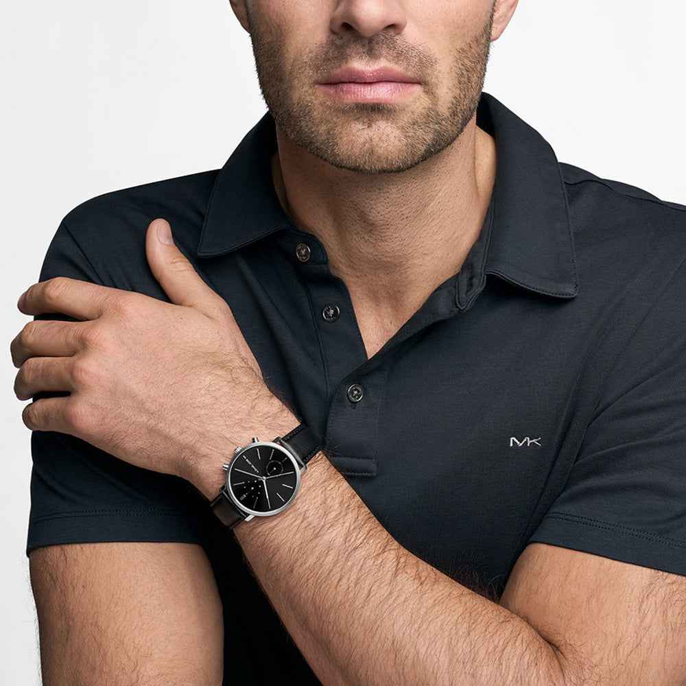 Michael Kors Men's Black Leather Chronograph Watch 42mm Quartz
