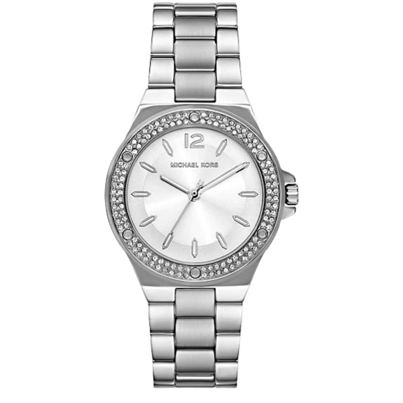 Michael Kors MKO1188 Women's Silver Stainless Steel Pavé Dial Watch 37mm