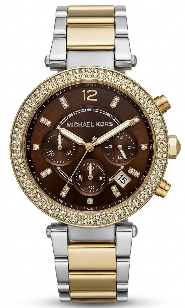 Michael Kors Parker MK6118 women's two-tone stainless steel chronograph watch front view