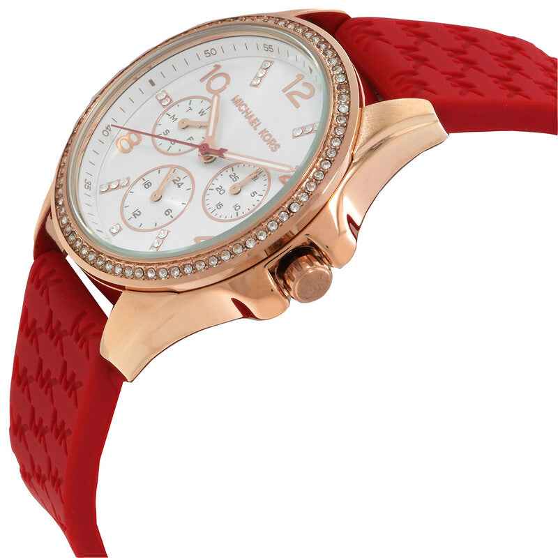 Michael Kors Pilot MKO1005 Women's Rose Gold & Red Silicone Watch 36mm