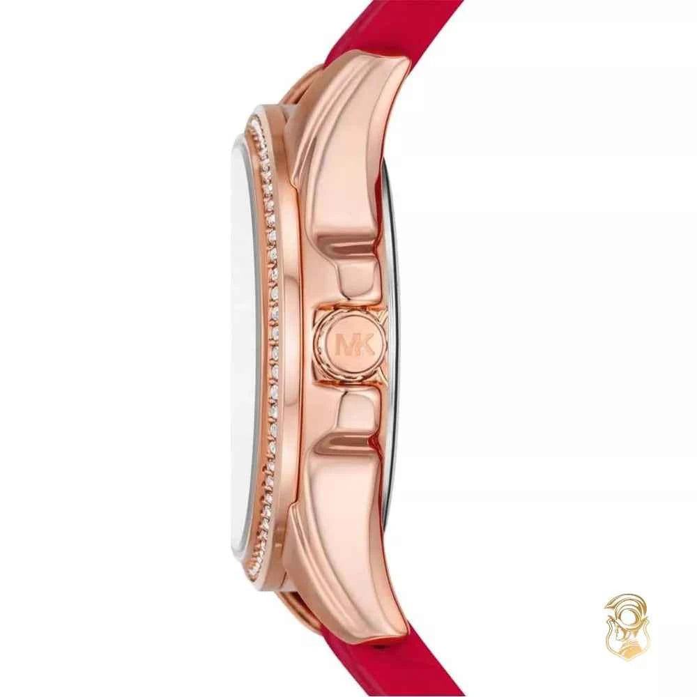 Michael Kors Pilot MKO1005 Women's Rose Gold & Red Silicone Watch 36mm