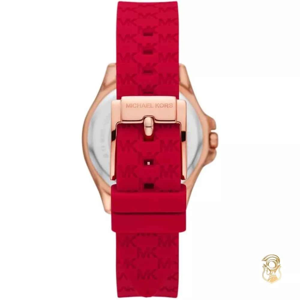 Michael Kors Pilot MKO1005 Women's Rose Gold & Red Silicone Watch 36mm