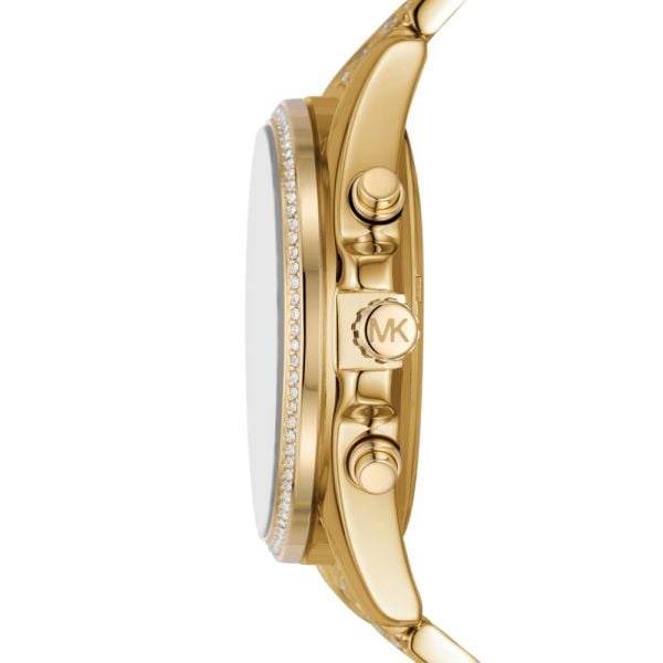 Side profile of Michael Kors Whitney MK7224 gold stainless steel bracelet watch