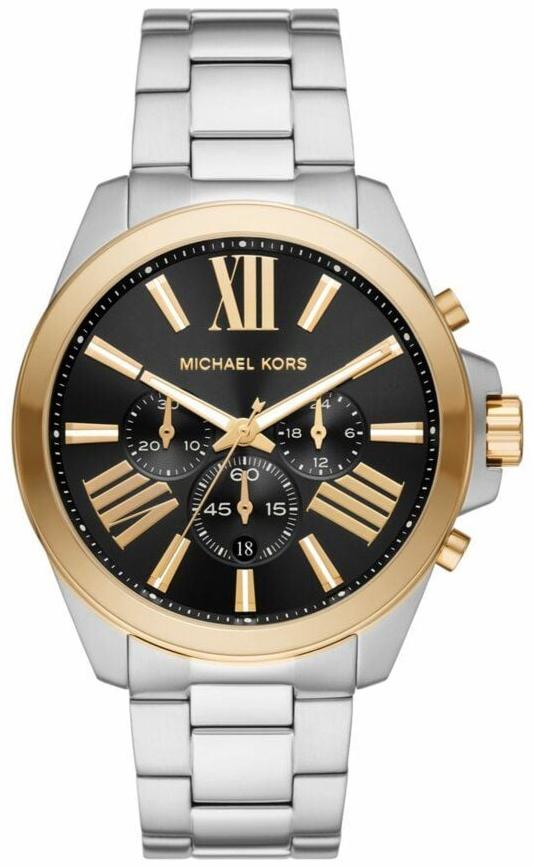 Michael Kors MK8880 men's black dial two-tone stainless steel chronograph watch front view