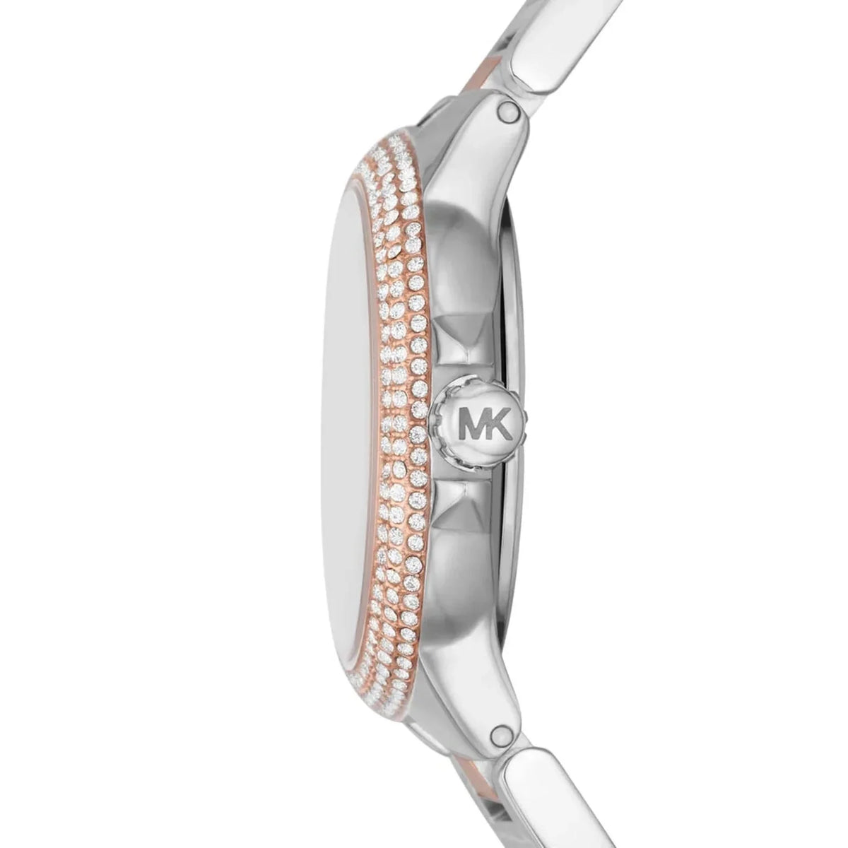 Side profile of Michael Kors Camille MK1054SET two-tone stainless steel bracelet watch