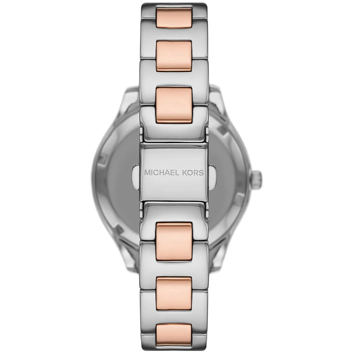 Back case of Michael Kors MK1048 two-tone stainless steel women's wristwatch