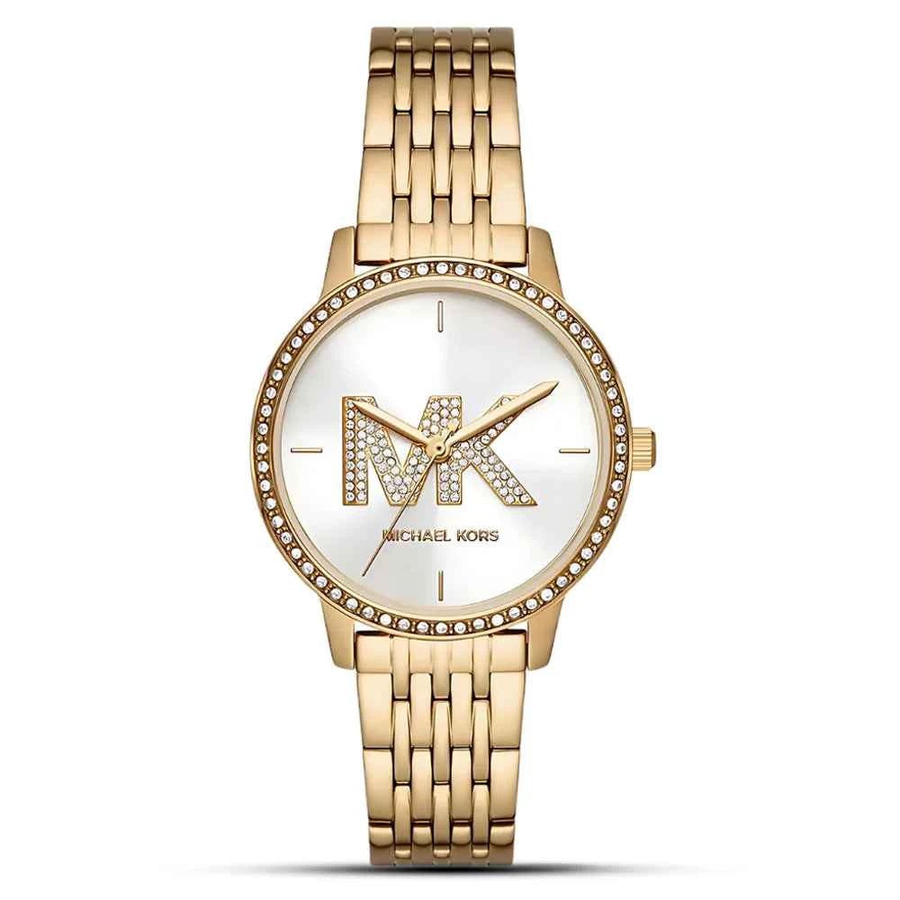 Michael Kors Melissa Gift Set MK1051 Women's White Dial Gold-Tone Stainless Steel Watch