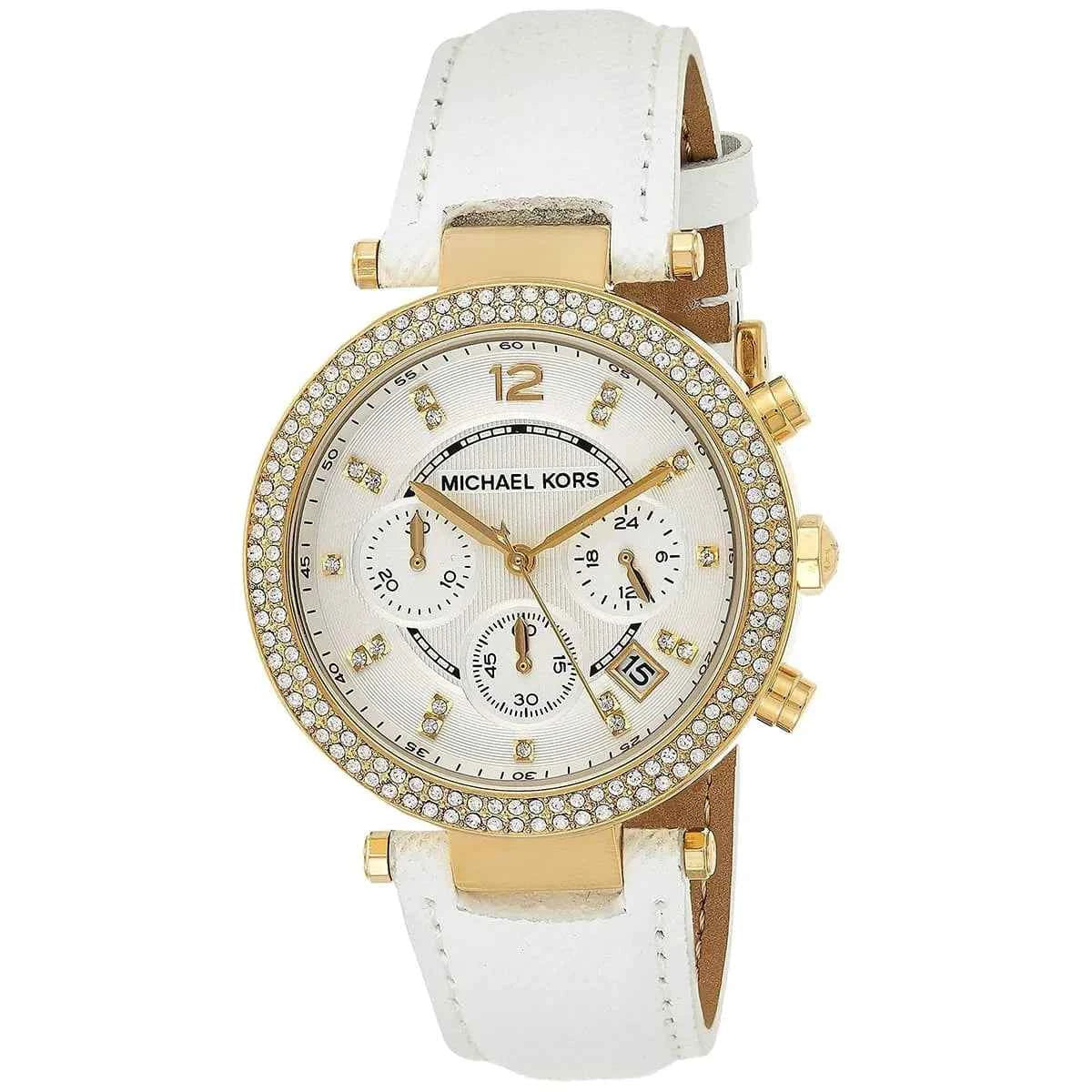 Michael Kors Parker MK2290 Women's White Dial White Leather Chronograph Watch
