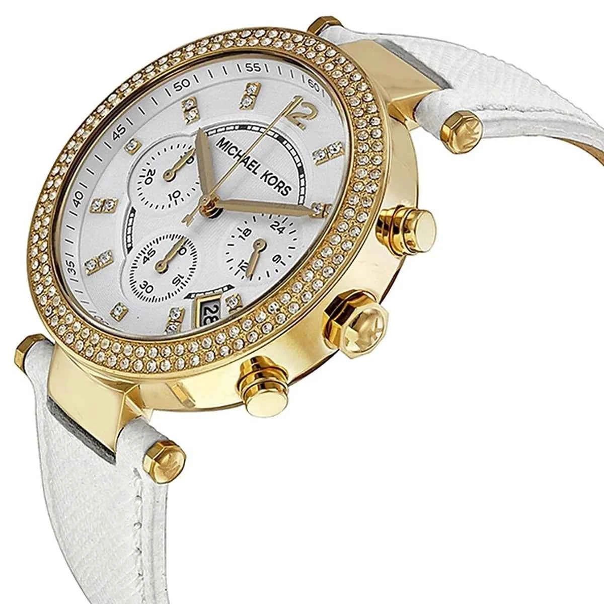 Michael Kors Parker MK2290 Women's White Dial White Leather Chronograph Watch