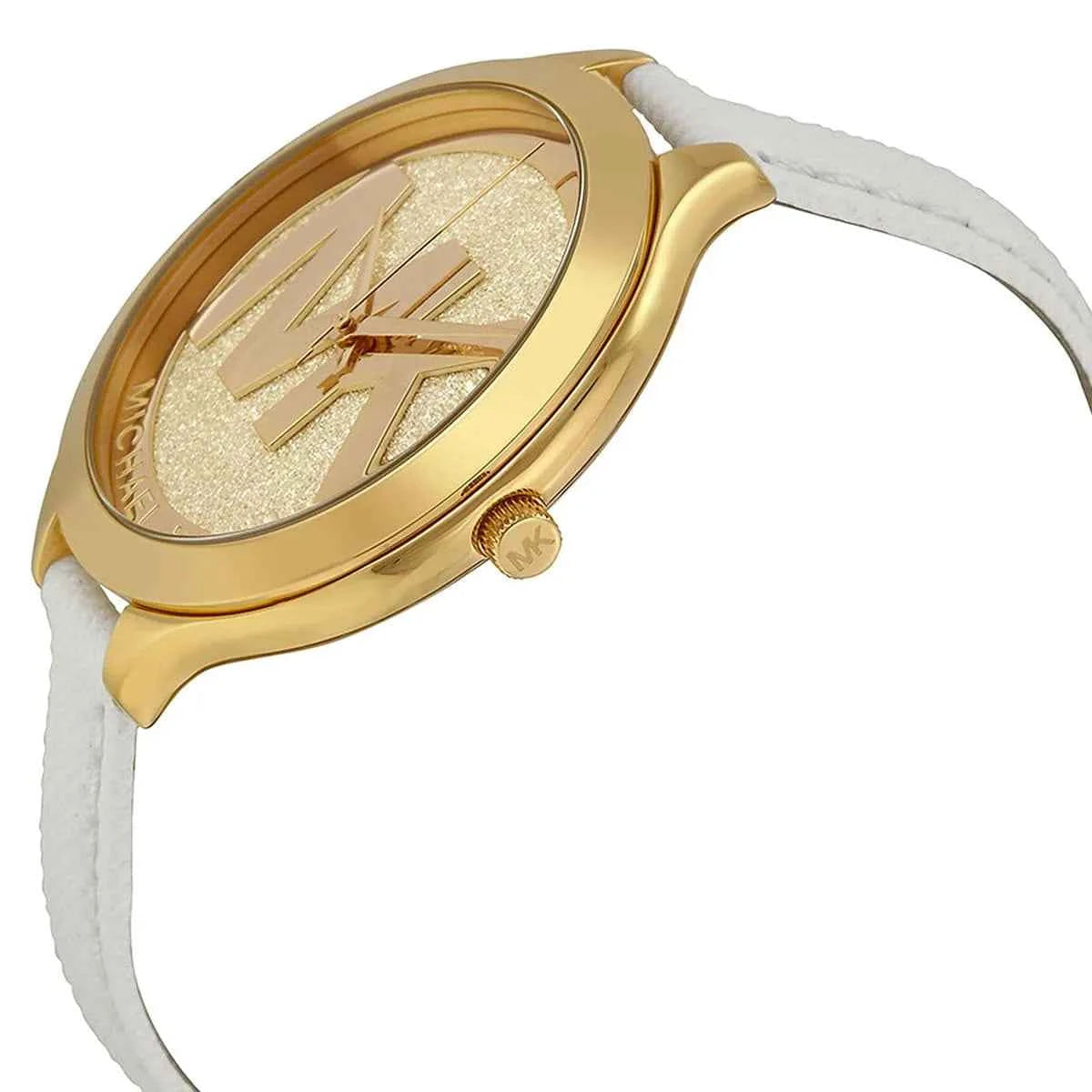 Michael Kors Runway Slim MK2389 Women's Gold Dial White Leather Watch
