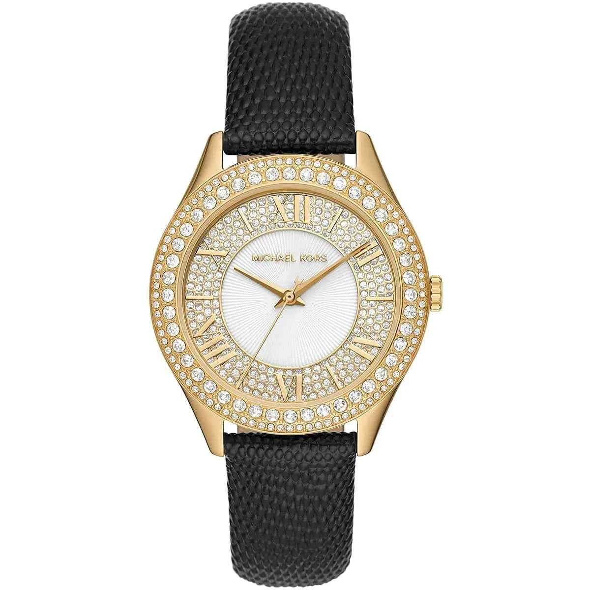 Michael Kors Harlowe MK2988 Women's White Dial Black Leather Watch