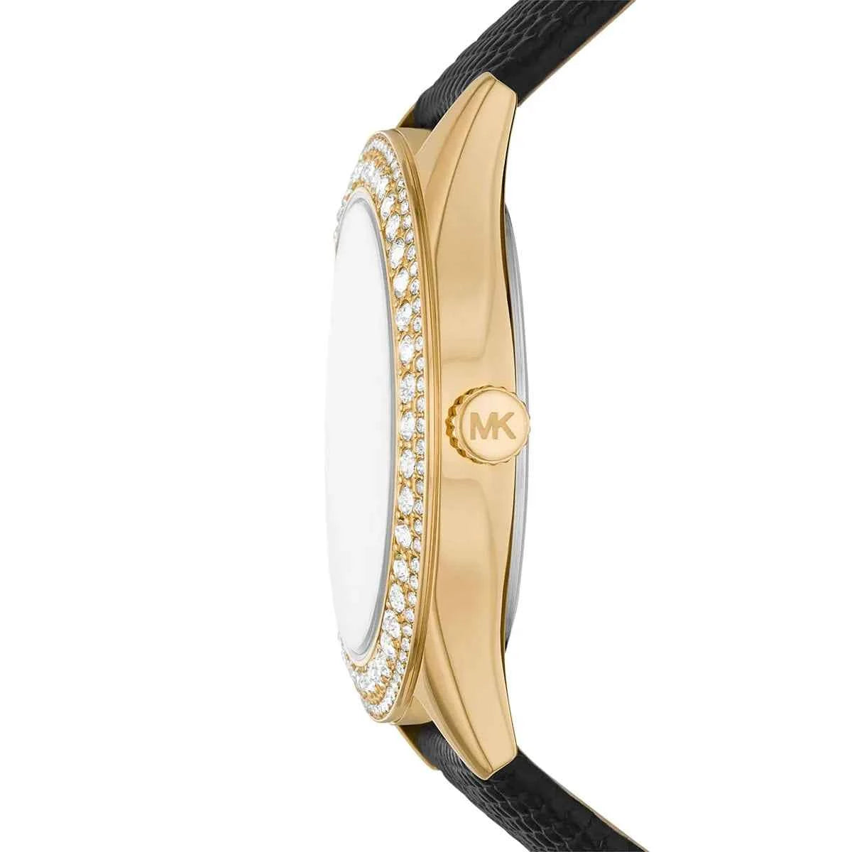 Michael Kors Harlowe MK2988 Women's White Dial Black Leather Watch