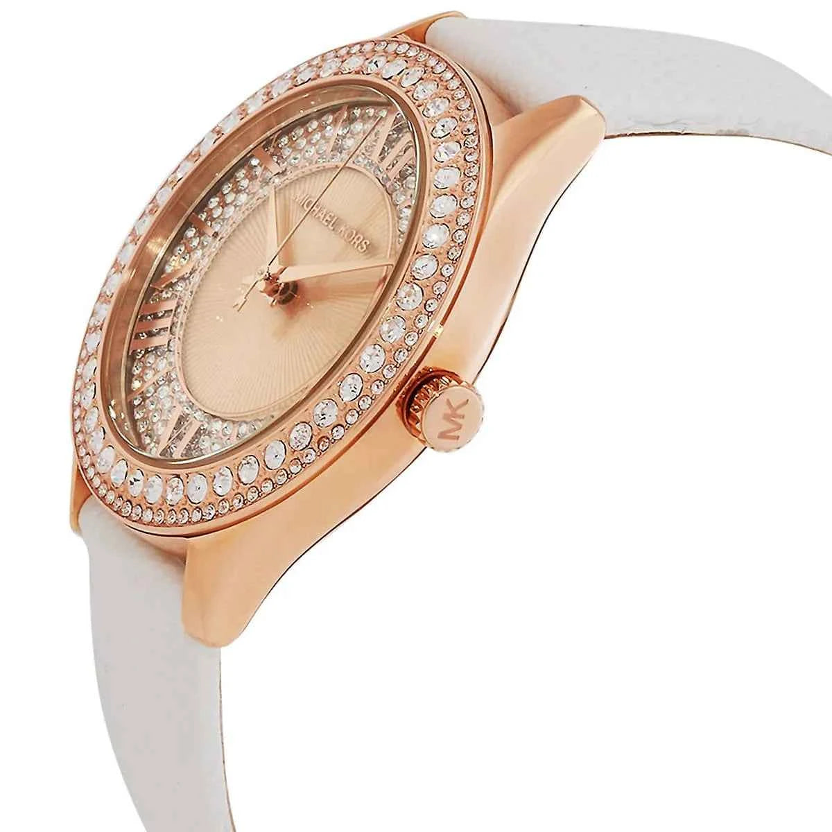 Michael Kors Harlowe MK2989 Women's Rose Gold Dial White Leather Watch