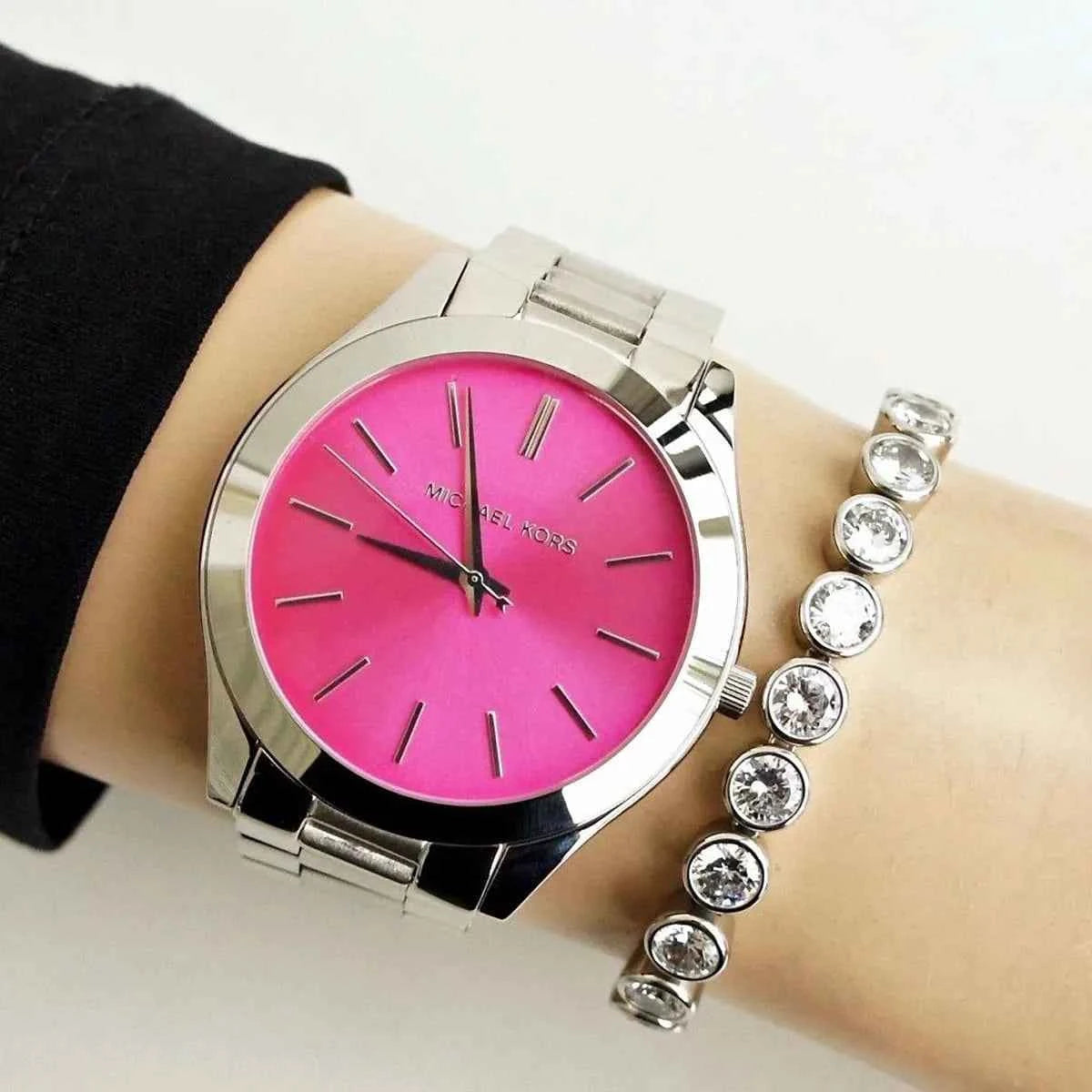 Michael Kors Slim Runway MK3291 Women's Pink Dial Silver Stainless Steel Watch