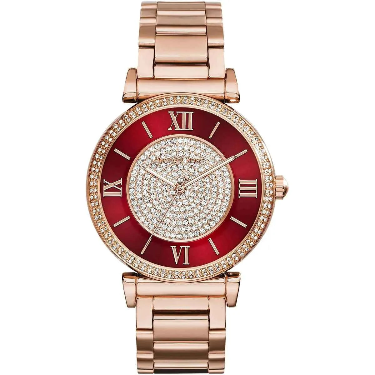Michael Kors Catlin MK3377 Women's Red Dial Rose Gold Stainless Steel Watch