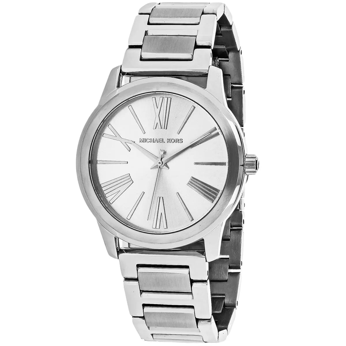 Side profile of Michael Kors Hartman MK3489 silver stainless steel women's watch